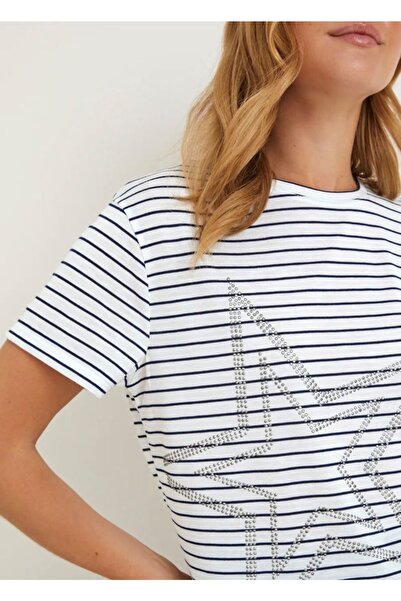 Kübra Tekstil Γυναικείο μπλουζάκι με στάμπα με ρίγες Navy Blue