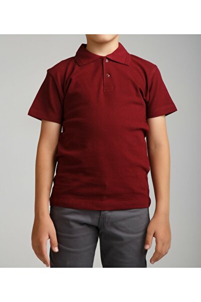 FATELLA Unisex Children's Polo Neck Short Sleeve Claret Red School Combed Cot...