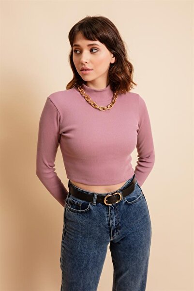 Lafaba Damska krótka bluzka z golfem w kolorze różowym