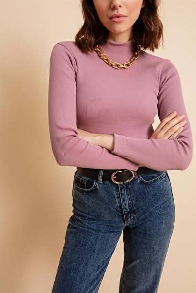 Lafaba Damska krótka bluzka z golfem w kolorze różowym