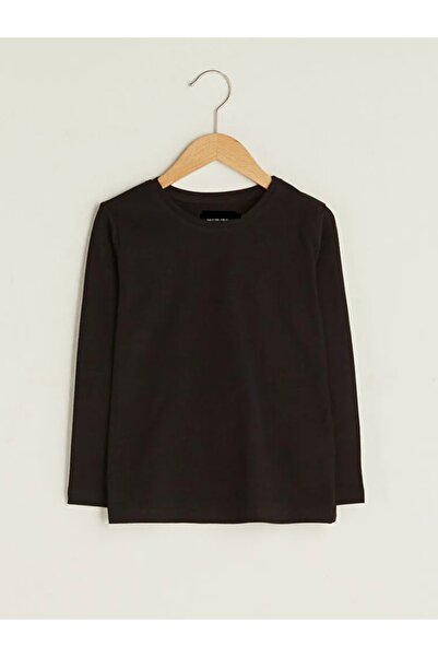 FATELLA Unisex Children's Round Collar Black Long Sleeve Combed Cotton T-shirt