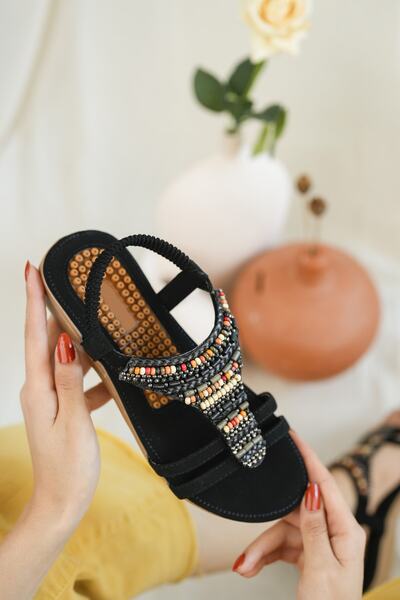 Khayt Rosa Anatomik Fashion Taşlı Günlük Kadın Sandalet