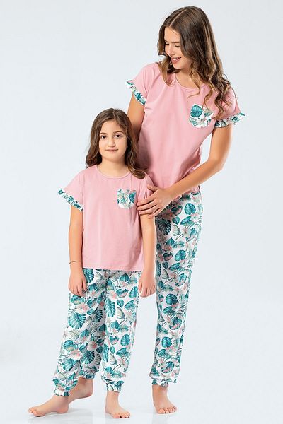 TÜREN Women's Woven Leaf Short Sleeve Pajamas Set