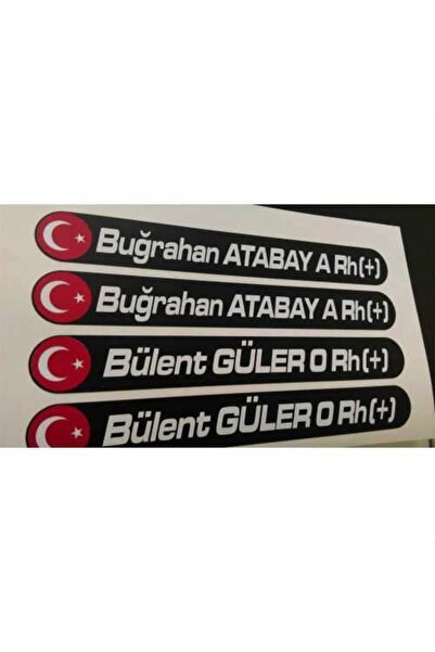 Oto Sticker Ad Soyad Kan Grubu Isim Bayraklı Isimlik Sticker 2 Adet Etiket