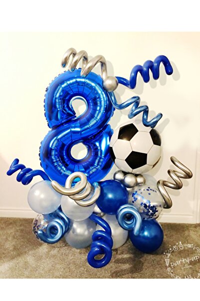 PARTİAVM Mavi Rakam Balon Ve Futbolcu Temalı Balon Buketi Seti