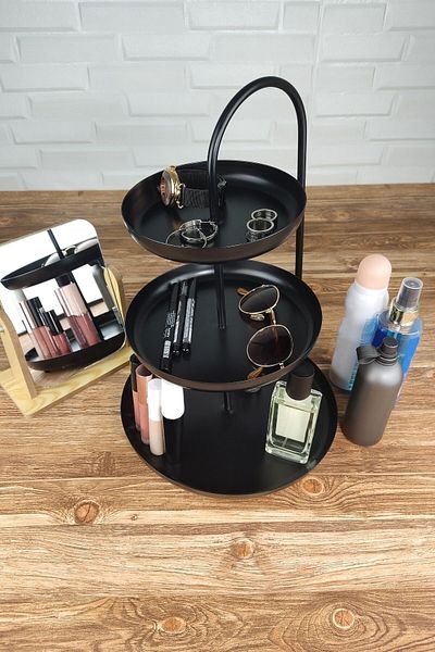 Digithome Three-Layer Metal Jewelry Accessory and Makeup Organizer with Cane Black - Ni22org005-syh C1-1-140