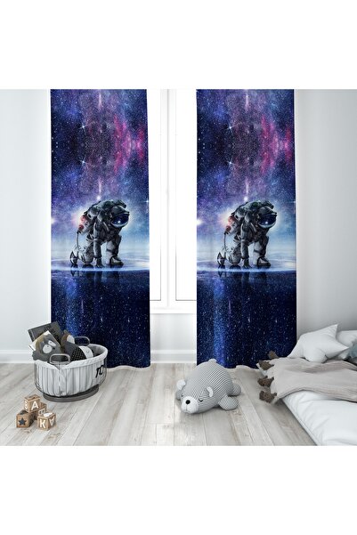 BAMBAŞKA MODA غرفة الأطفال رائد الفضاء - ستارة خلفية بجناحين، Bmfp-233