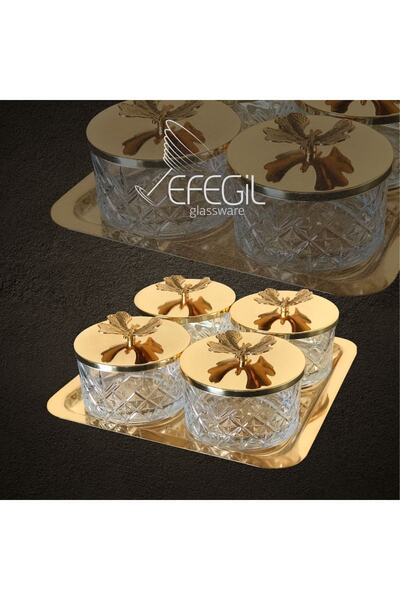 Efegil Paşabahçe Timeless 4’lü Çerezlik/çok Amaçlı Ikramlık Altın Tepsili Kap...
