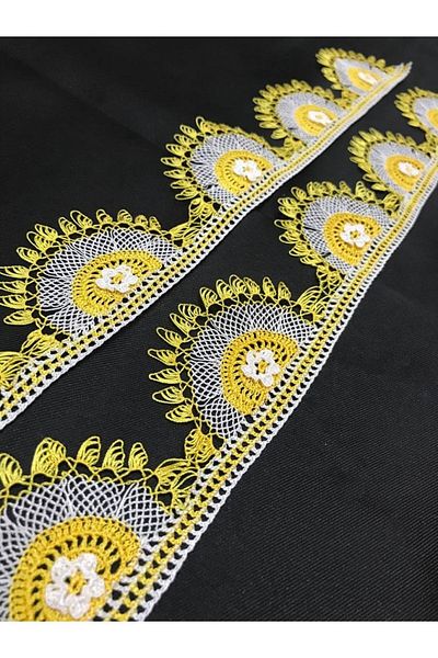 İĞNEOYASI Yellow White - Towel Trim and Needlepoint Handcrafted