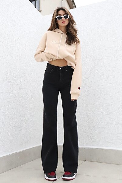 Ramrod Jeans Elly Black Super Lycra Pantaloni largi cu talie super înaltă