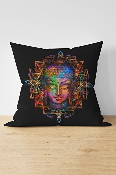 Nish & Royal Double Sided Neon Buddha Patterned Suede Pillow - Black Throw Pi...