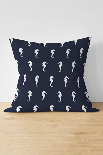 Nish & Royal Colorful Seahorse Patterned Digital Printed Modern Suede Pillow ...