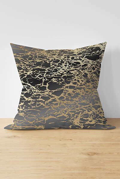 Nish & Royal Gold Colored Drawing Patterned Digital Printed Modern Suede Pill...