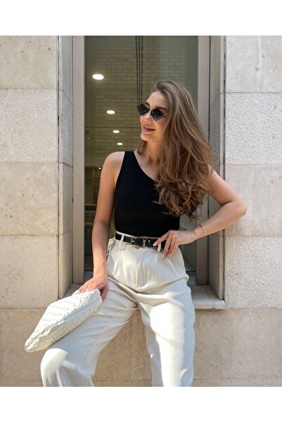 WEBBMODA Tek Omuz Fitilli Crop Bluz