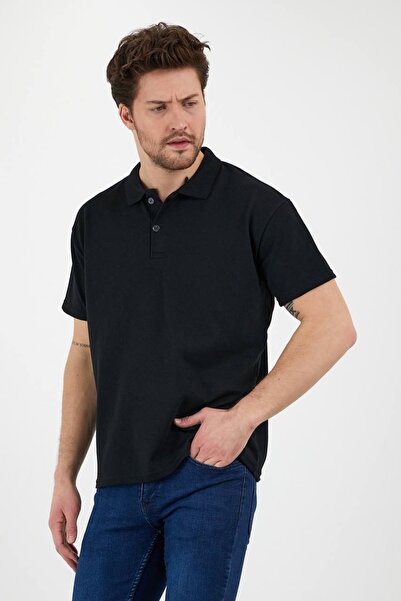 JAKARLI Tricou Polo cu mânecă scurtă, cu nasturi, de culoare neagră, pentru b...