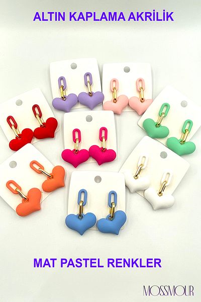 MOSSMOUR Women's Matte Pastel Blue Color Acrylic Heart Earrings