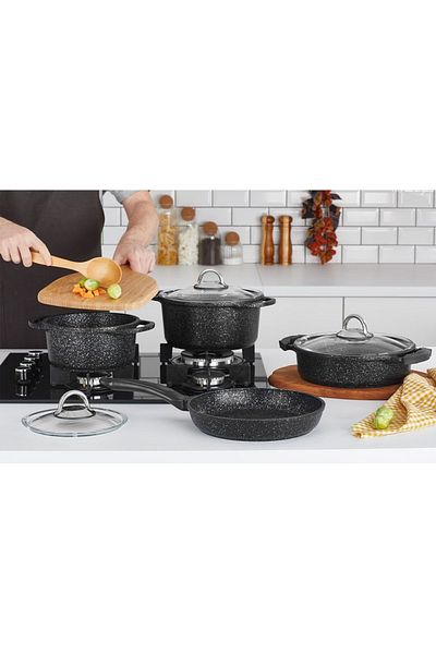 Kahramanlar Helegra Granite Cast Pot Pan Set 7 Pieces 3103