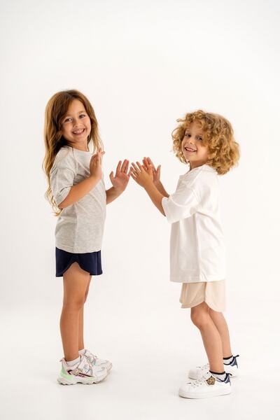 Hally & Son تيشيرت أطفال رمادي ميلانج للجنسين حساس 100% قطن