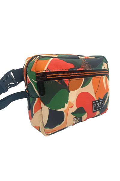 Differ Orange Abstract Leaf Patterned Waterproof Unisex Waist/Shoulder Bag