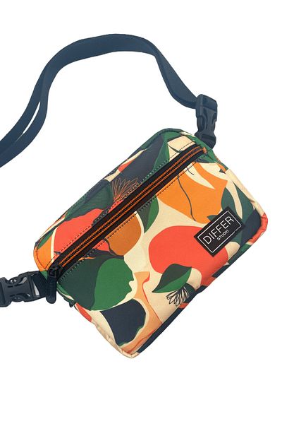 Differ Orange Abstract Leaf Patterned Waterproof Unisex Waist/Shoulder Bag