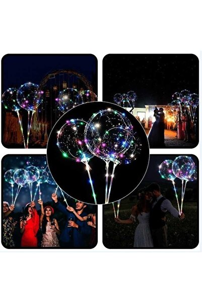 Mashotrend 3 Fonksiyonlu Balonlu Led - Işıklı Balon Fonksiyonlu Saplı Şeffaf Işıklı Çubuklu Balon
