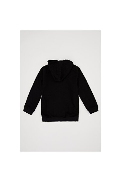 MODA Unısex Kapüşonlu Fermuarlı Iki Iplik Siyah Sweatshırt Hırka