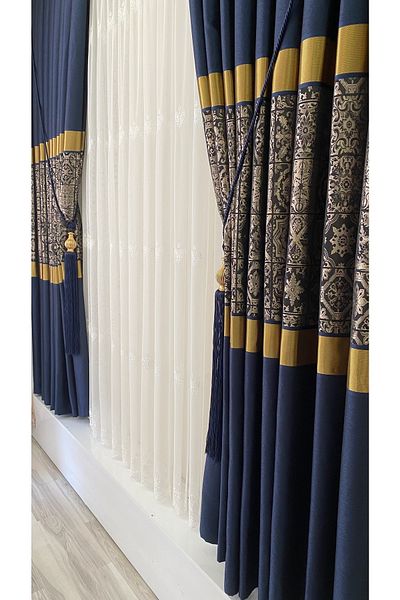 Fon Dünyası Panel Background Curtain Navy Blue Gold (single Wing)