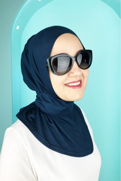 Ecardin Combed Cotton Lycra Practical Non-Slip Stretch Stretch Hijab Navy Blu...