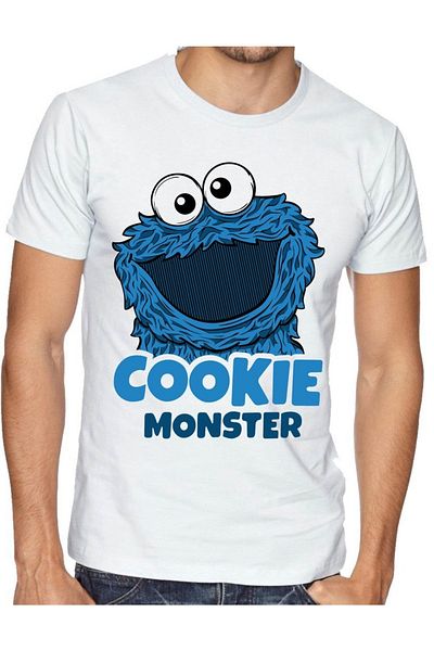 Kuzgunshop Μπλουζάκι Unisex White Cookie Monster