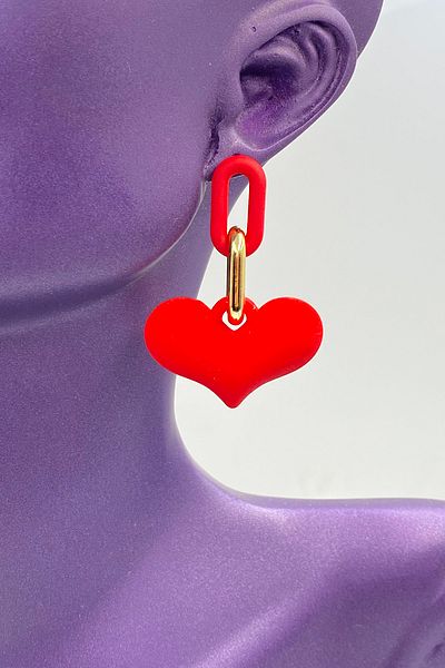 MOSSMOUR Women's Matte Pastel Red Color Acrylic Heart Earrings