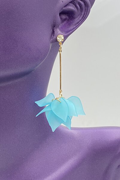 MOSSMOUR Women's Stoned Matte Pastel Blue Color Dangle Acrylic Leaf Flower Ea...