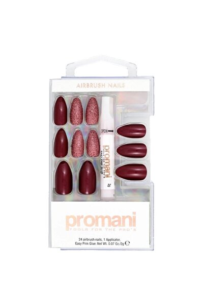 Promani Bordo Simli Pembe Takma Tırnak Kiti