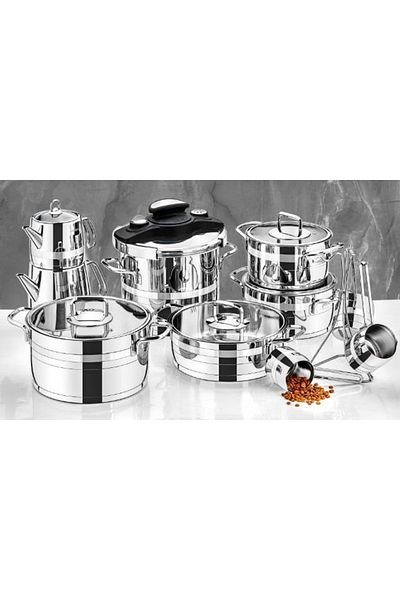Evimsaray Dowry Set Stainless Steel 18 Pieces Sapphire Plain
