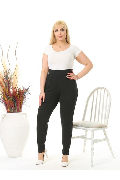 LİKRA Women's Large Size Narrow Leg High Waist Stretchy Steel Trousers