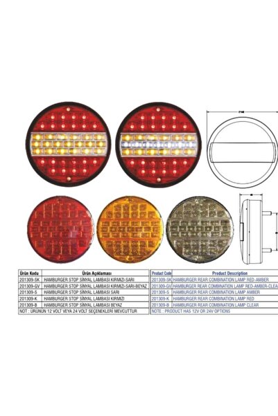 AHMET OTOMOTİV 1 Adet Hamburger Ledli Stop Lamba 4 Fonksiyonlu 12v.
