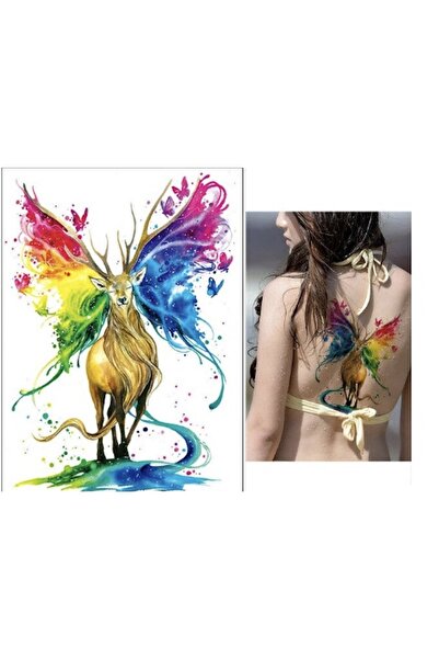 HelloBeautiful Tatto Su Geçirmez Geçici Dövme Geyik Melek Boya Tasarım 21 Cm