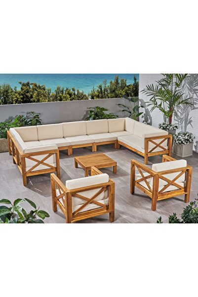 BUĞLEM Buggy Wood (180x300x180 Köşe)(2 Tekli 60 Cm) Bahçe,balkon,teras Köşe Koltuk