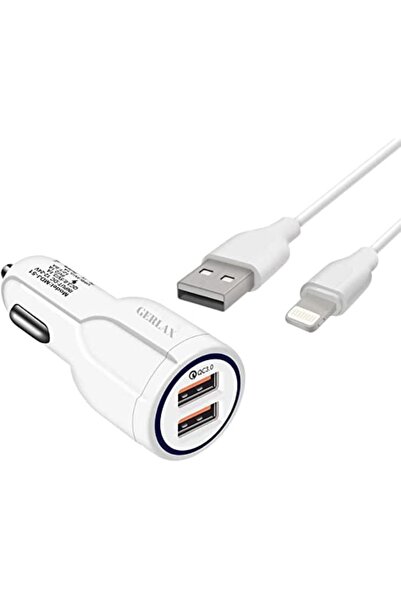 GERLAX Qualcomm 3.0 30w 5.4 Amper Çift Usb Girişli Iphone Kablolu Araç Şarj C...