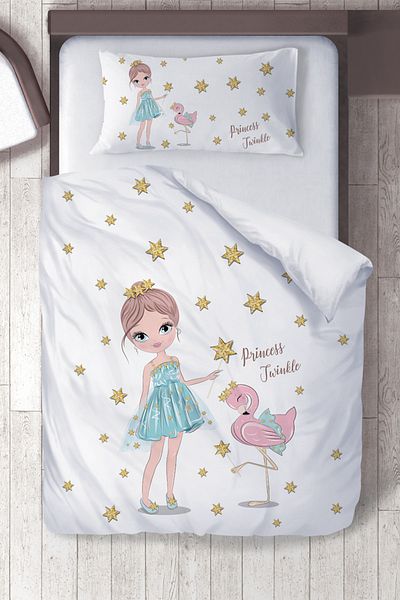 instababyrooms Βαμβακερό Micro Satin Swan Princess Girl Παιδικό Δωμάτιο Παιδικό Σετ Παπλωματοθήκη
