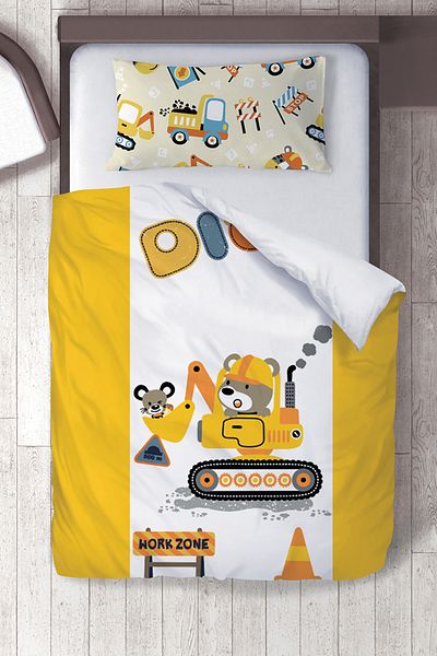 instababyrooms Cotton Micro Satin Vehicles Series Γκρι Σετ Παιδικό Παπλωματοθήκη για Παιδικό Δωμάτιο