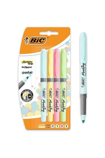 Bic Marking Highlighter Grip Marker Pen Pastel 4 Colors