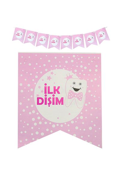 Kazanabil My First Tooth Written Pennant Flag Row Wall Decoration Pink