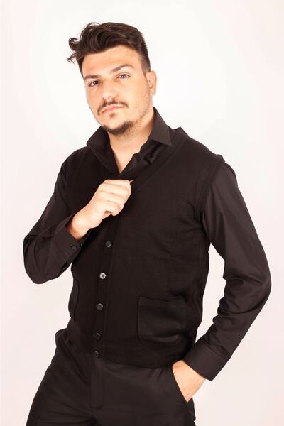 FATELLA Muški tanki vuneni pleteni crni prsluk