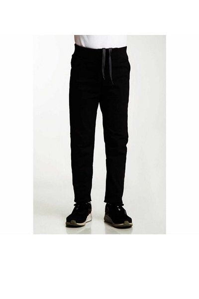 FATELLA Unisex Kids Ribbed Waist Black Canvas School Pants