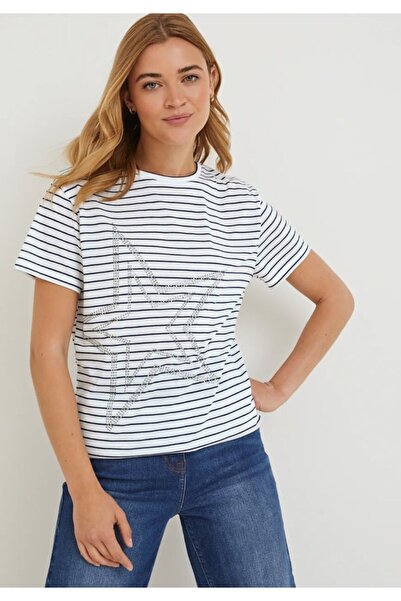 Kübra Tekstil Γυναικείο μπλουζάκι με στάμπα με ρίγες Navy Blue