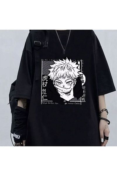 Touz Anime Jujutsu Style Kaisen Eyes Unisex Μαύρο μπλουζάκι Oversize