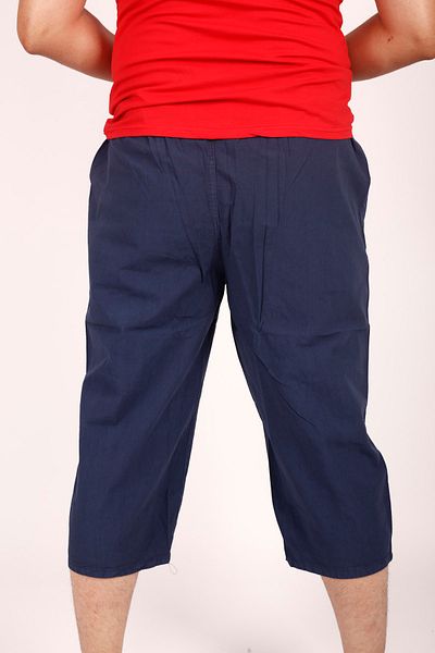 FATELLA Unisex Linen Fabric Raw Cloth Summer Comfortable Navy Blue Bermuda Capri