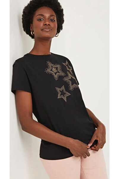 Kübra Tekstil Γυναικείο μπλουζάκι από βαμβακερό σχέδιο μαύρου αστεριού