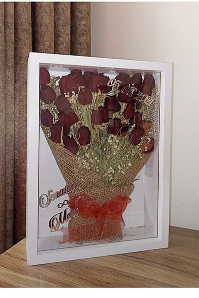 Verda Çerçeve 30x40 Cm White Deep Rose Cadru de memorie! Cadru foto! Cadru de memorie cu trandafiri - pentru buchetul miresei