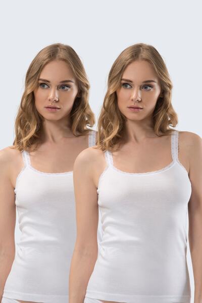TÜREN Women's Lace Rope Strap Camisole 2 Pack Cotton Undershirt